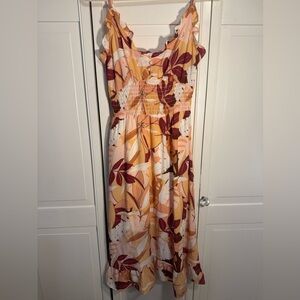 Sienna Sky Peach and Burgundy Maxi Dress, Size Small